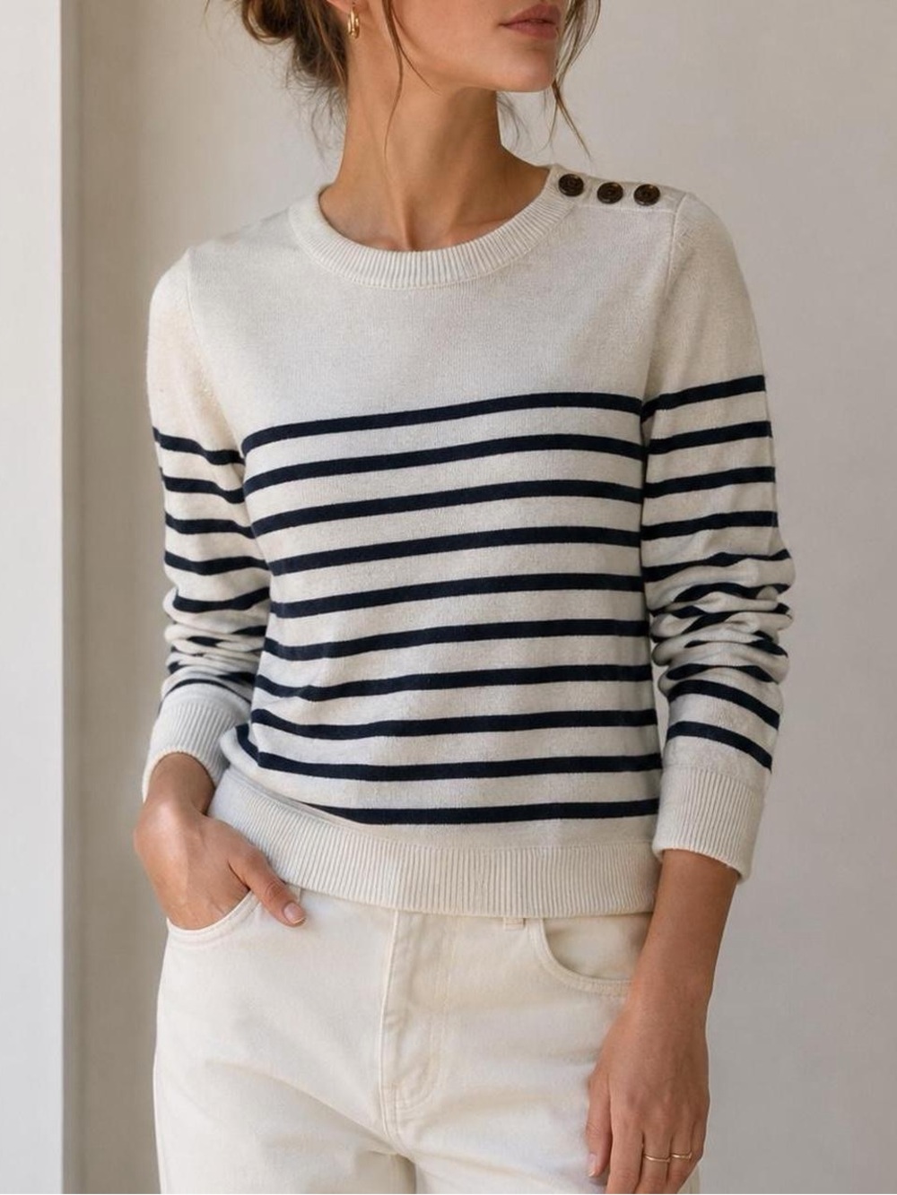 J.Crew Striped Button-Shoulder Sweater